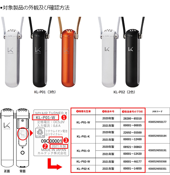 ポータブル除菌脱臭機　対象製品の外観・確認方法